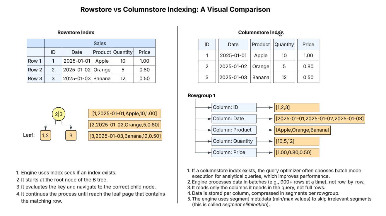 Rowstore vs Columnstore Indexing: A Visual Comparison