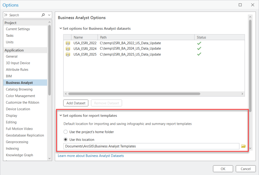 Template storage destination