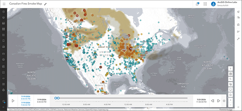 Canadian wildfires smoke map