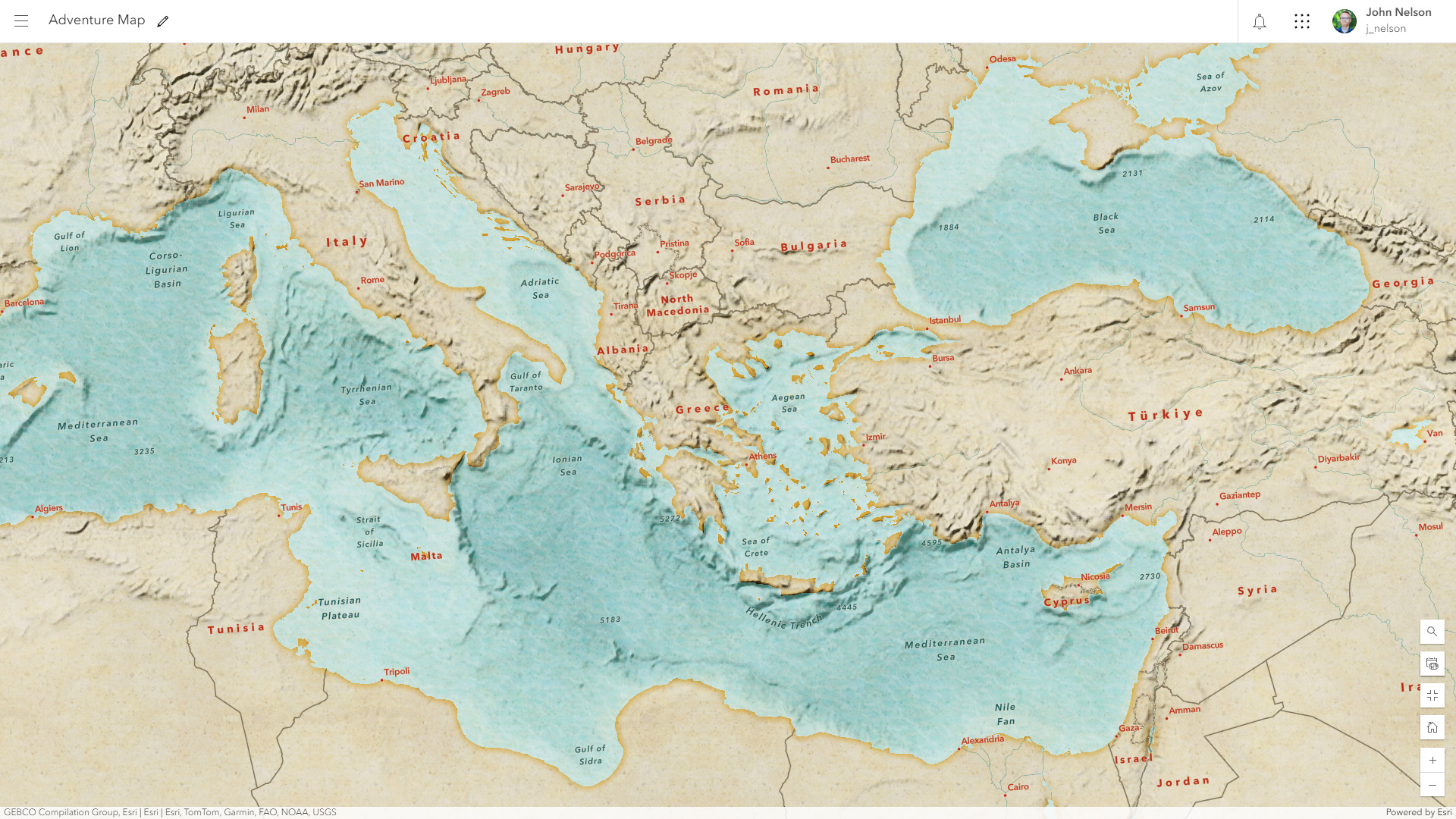 the Adventure Map basemap for ArcGIS
