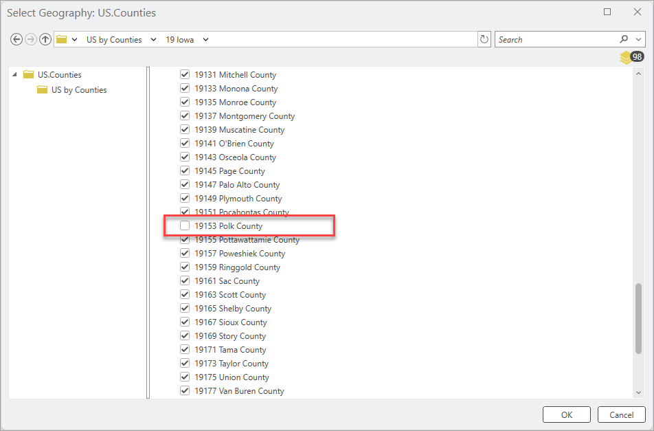 Omitting Polk County from statewide territory solution