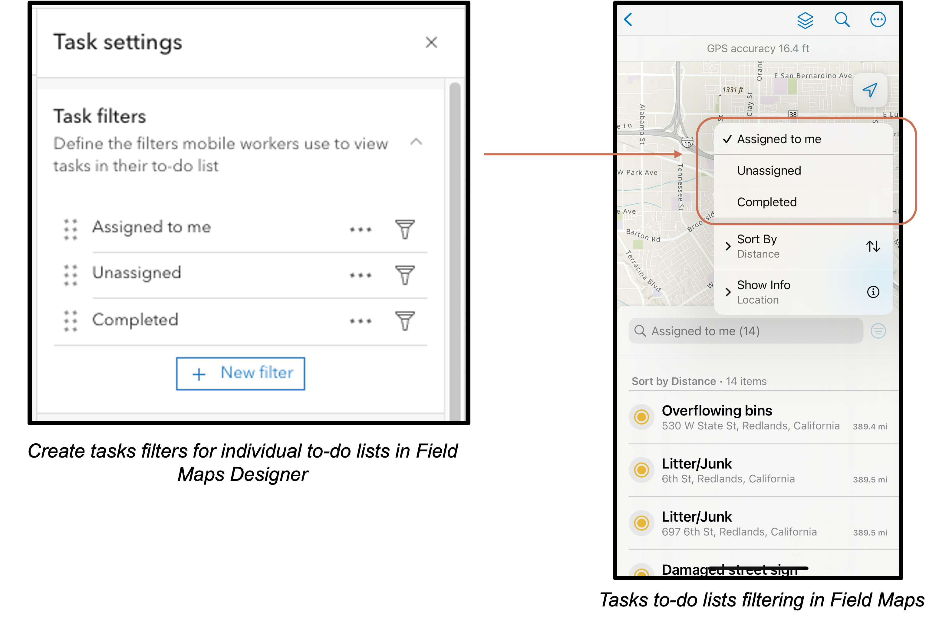 Task filters in Field Maps Designer and how they show up in Field Maps mobile.