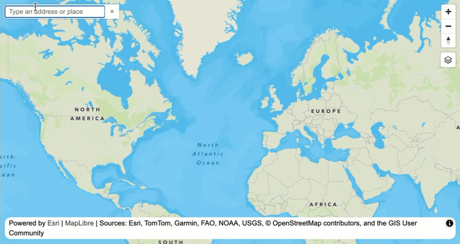 Gif of using dynamic basemap styles and geocoding