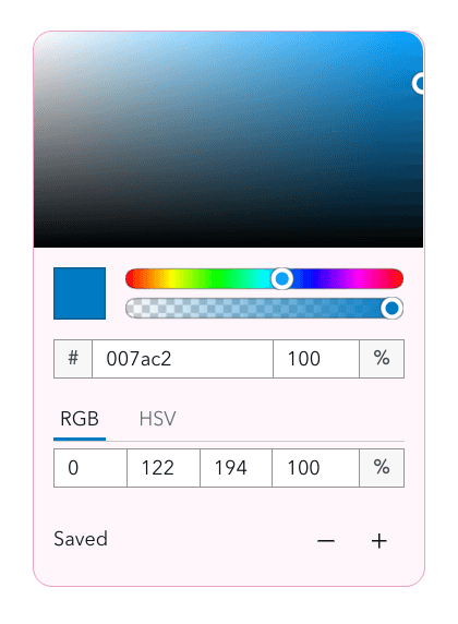 Color Picker with custom component tokens changing its background color to light pink and border radius to round.