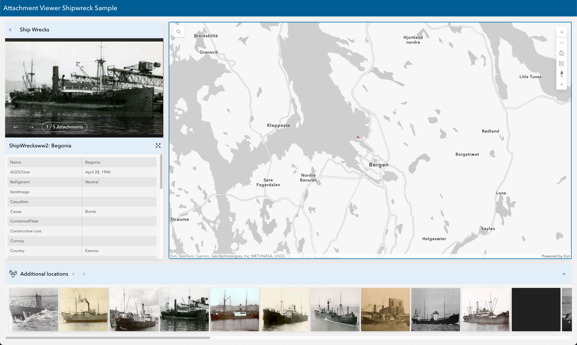 Feature open in the map focused layout; the filmstrip gallery is open