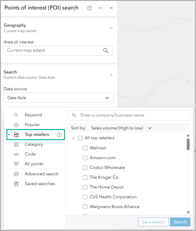 Top retailers search option