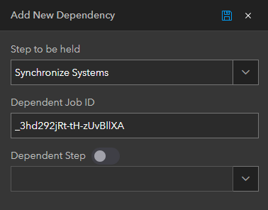 A screenshot of manually adding a new dependency to a job. The step to be held and the dependent job ID are input.