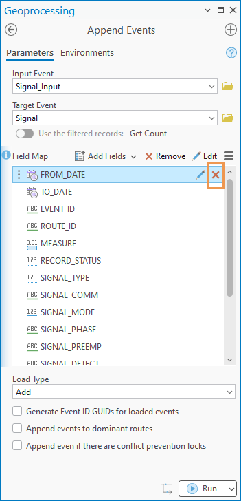 A screenshot highlighting the Remove button found in the Append Events tool.