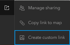 Image shows the create custom link menu on the dark toolbar