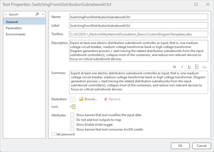 Write a summary and a description for the custom diagram template geoprocessing model you set up