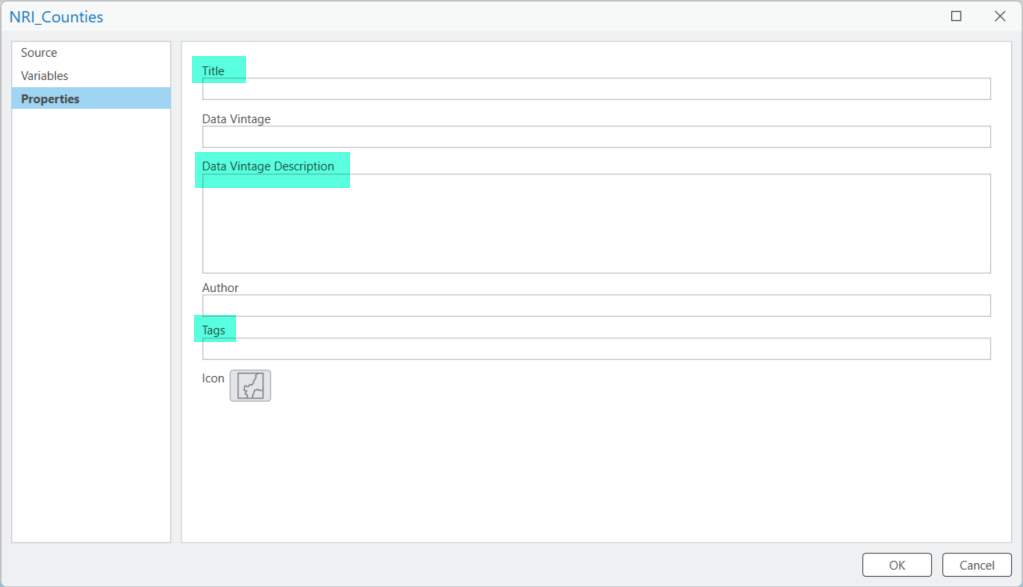 Metadata fields in SDCX editor window