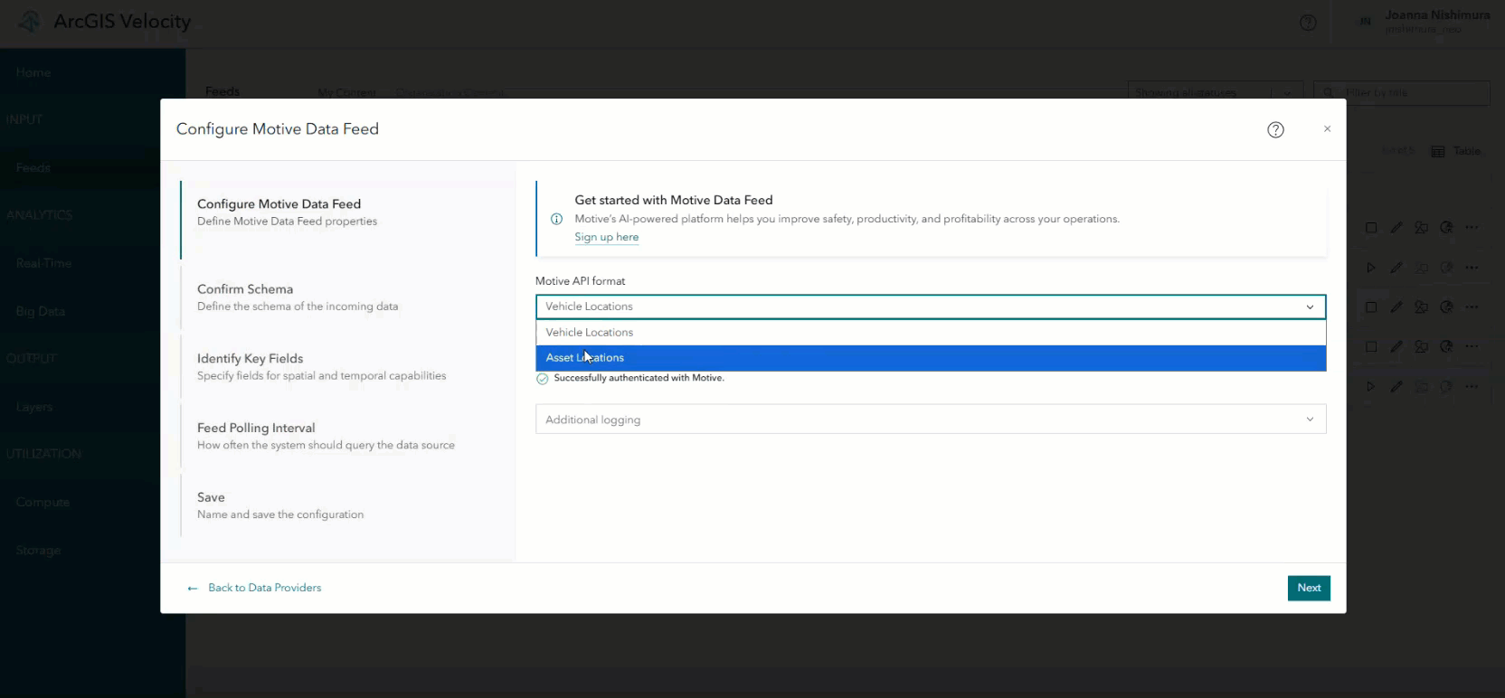 Motive AVL feed type