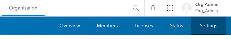 A screenshot of the Organization Settings header