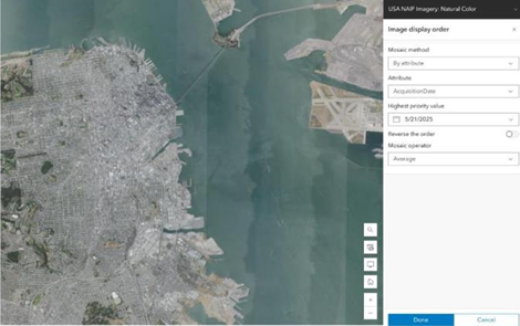 a satellite image of land and water.