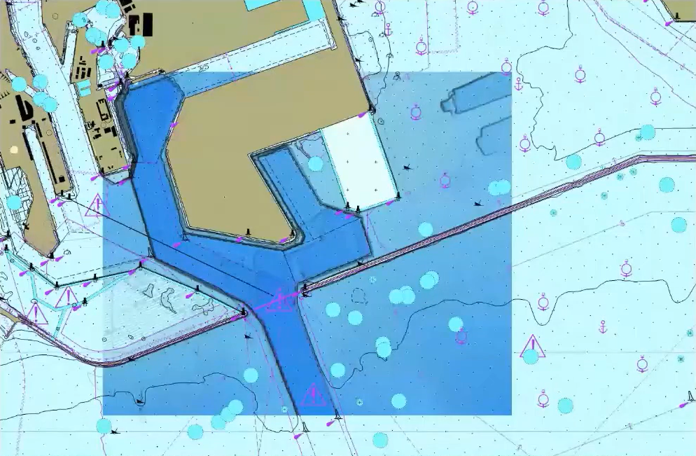 A nautical chart that includes an S-102 layer.