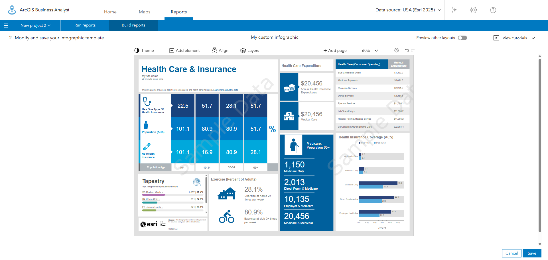 Custom infographic template in Business Analyst Web App