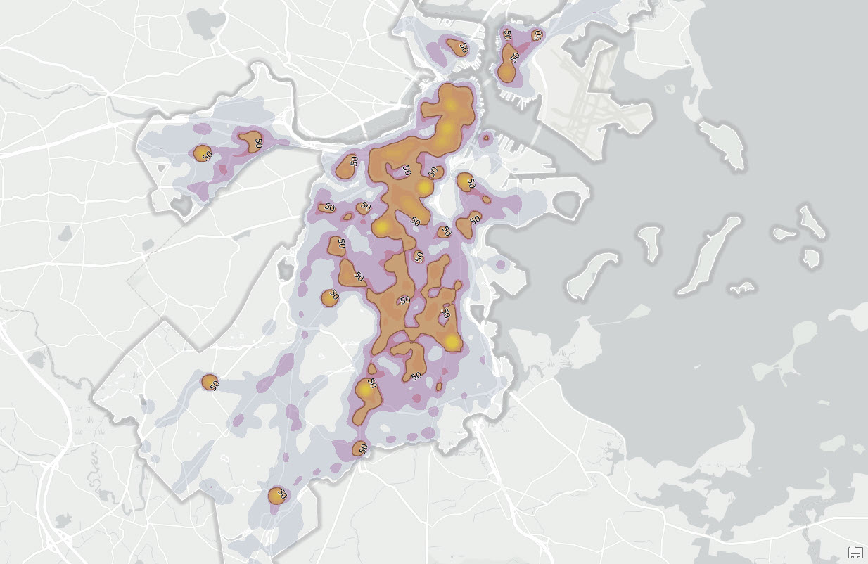 50th Percentile volume contour extracted from crime events density raster