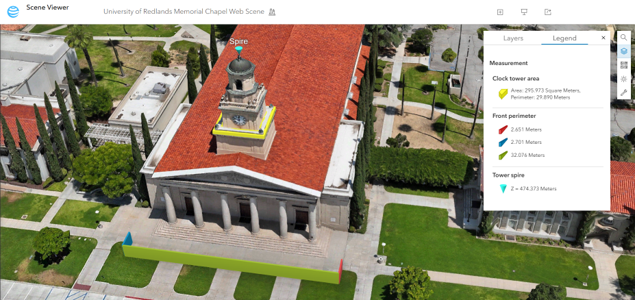 3D web scene showing measurements