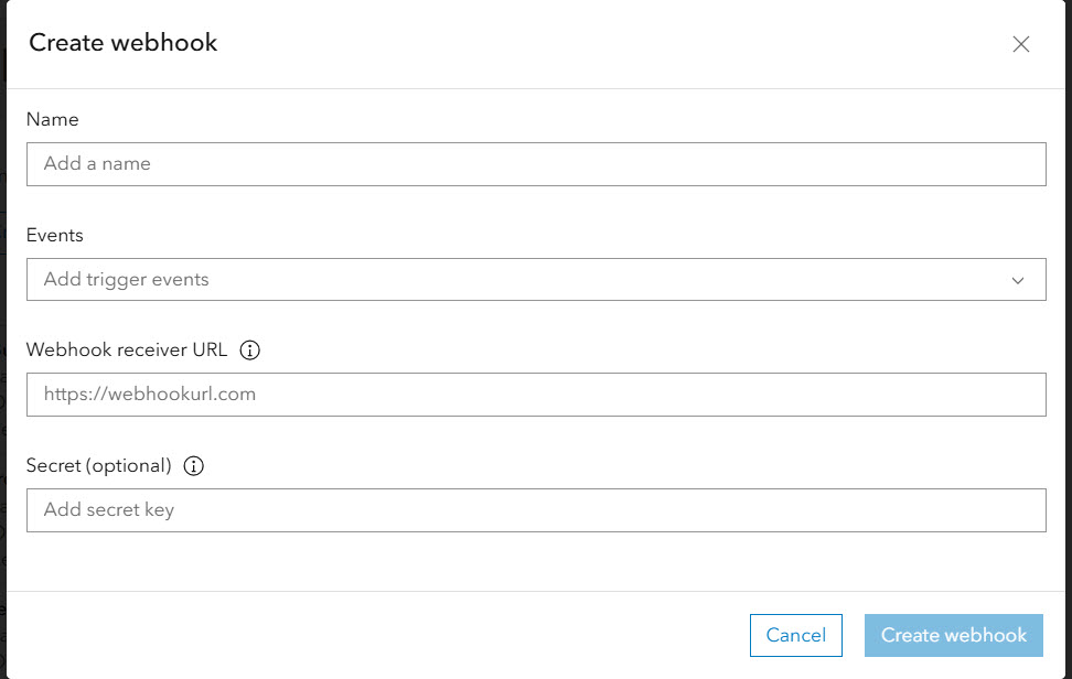 Create webhook window