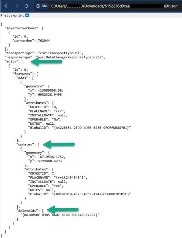 Result from extractChanges endpoint