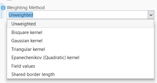 Weighting Method parameter dropdown from the Generate Spatial Weights matrix tool.