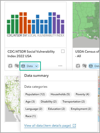 Data summary for a featured Living Atlas web map