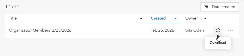 Report listing with Download option highlighted
