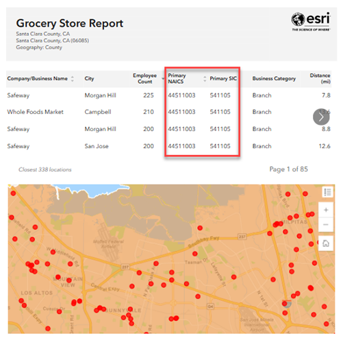 Sample grocery store POI data in an infographic