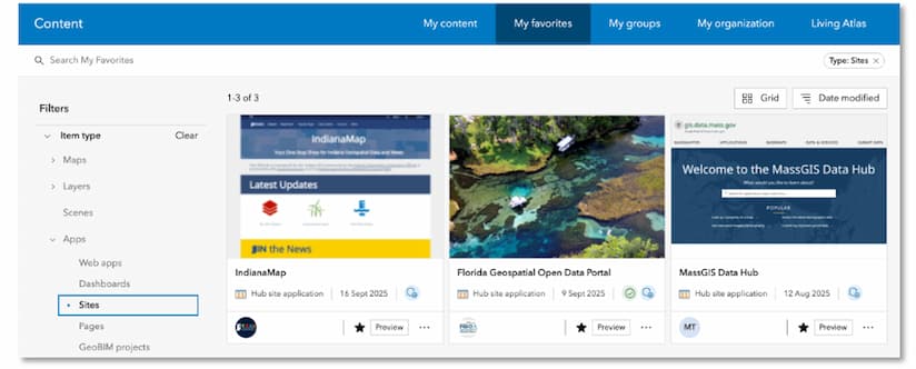 viewing My Favorites in ArcGIS Online home app