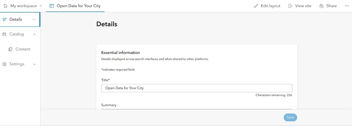 Screenshot of workspaces in Enterprise Sites.