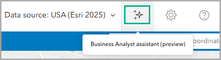 Business Analyst assistant (preview) on the app header