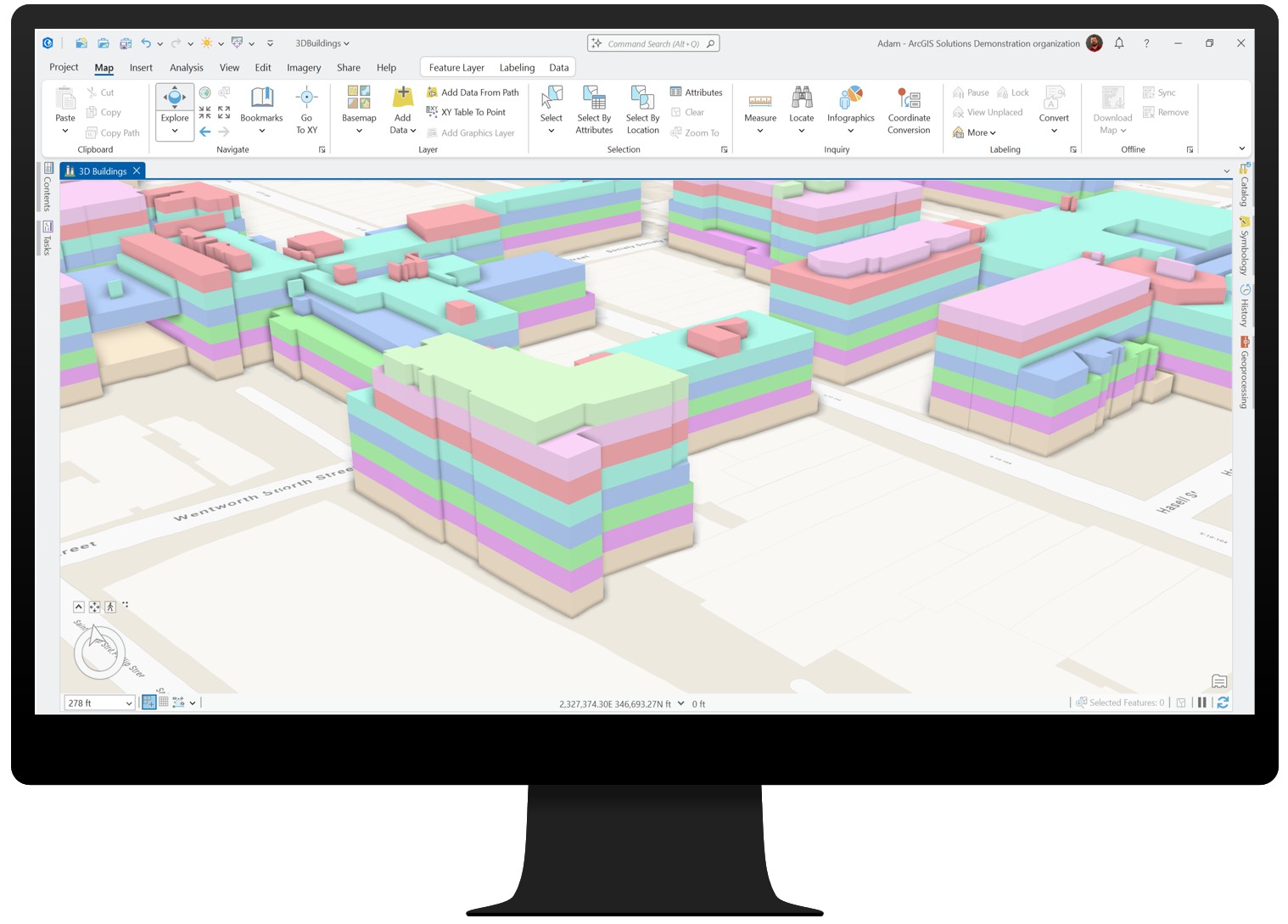 An image displaying the results of Create Building Floors and Floor Volumes in ArcGIS Pro.