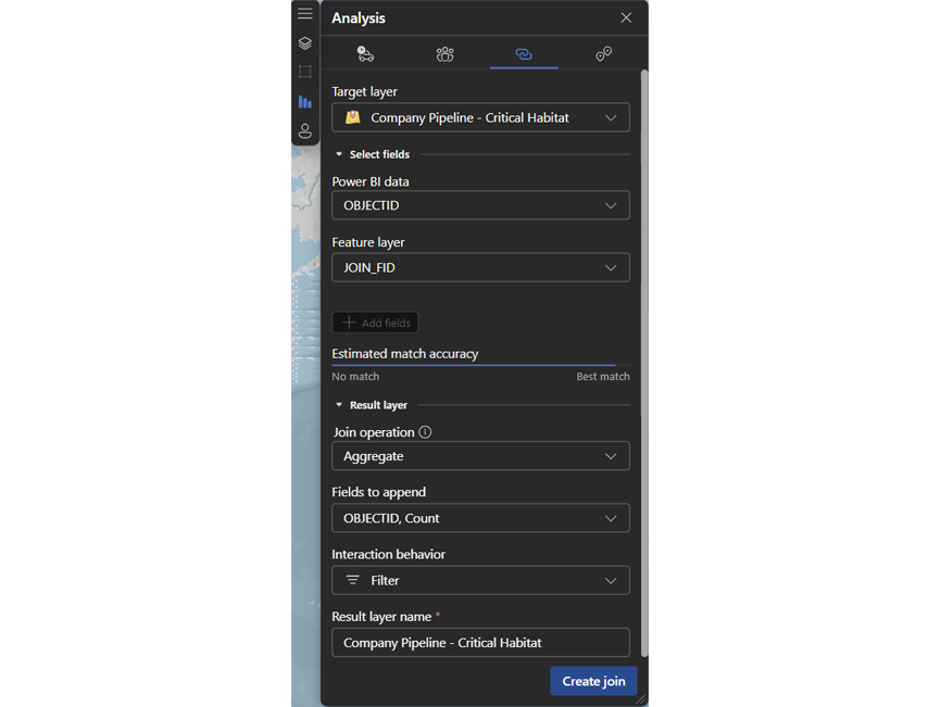 ArcGIS for Power BI Analysis tab