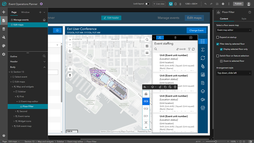 ArcGIS Experience Builder with Floor Filter widget.