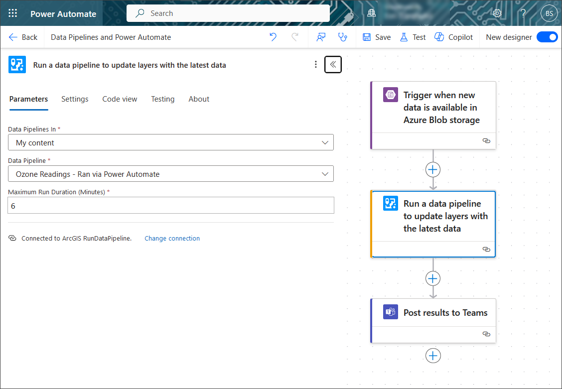 ArcGIS RunDataPipeline Connector in Power Automate