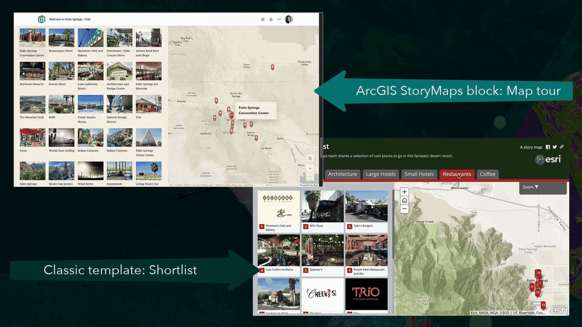 Animated gif comparing Esri Classic Story Maps and ArcGIS StoryMaps remakes