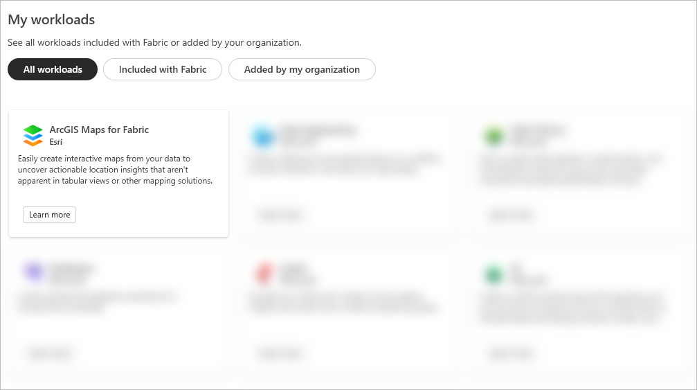 ArcGIS Maps for Fabric in Microsoft Fabric's workload menu.