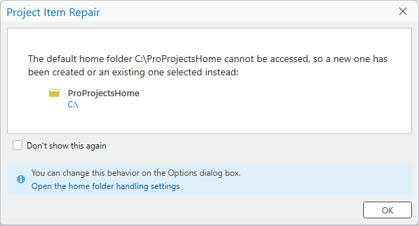 Dialog box showing the automatic repair experience in ArcGIS Pro 3.6.