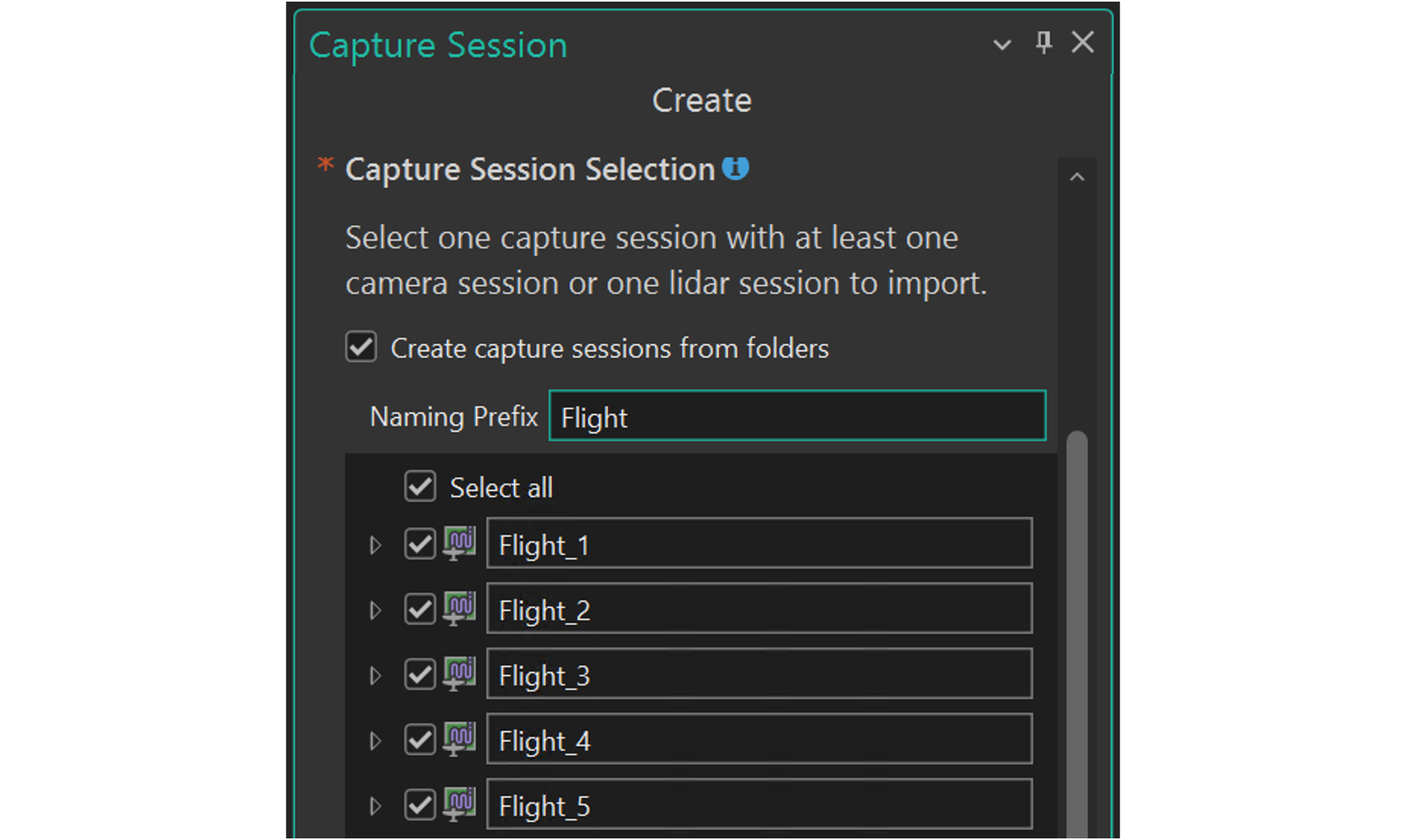 Creating multiple capture sessions to easily handle data of multiple flights