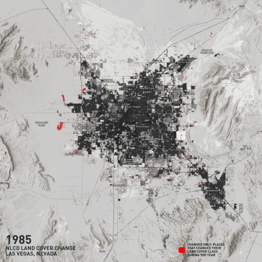 NLCD Only New Land Cover Change in Las Vegas, Yearly 1985-2024
