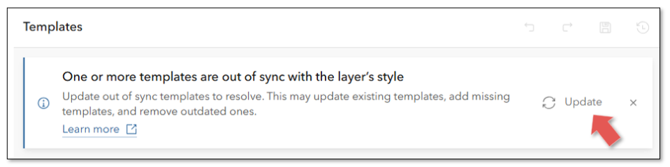 The Update button appears in the alert across the top of the Templates window