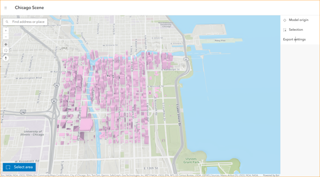 Screenshot of the city download portal application with a layer of Chicago displayed