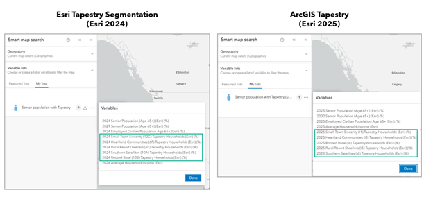 Two saved smart map search variable lists