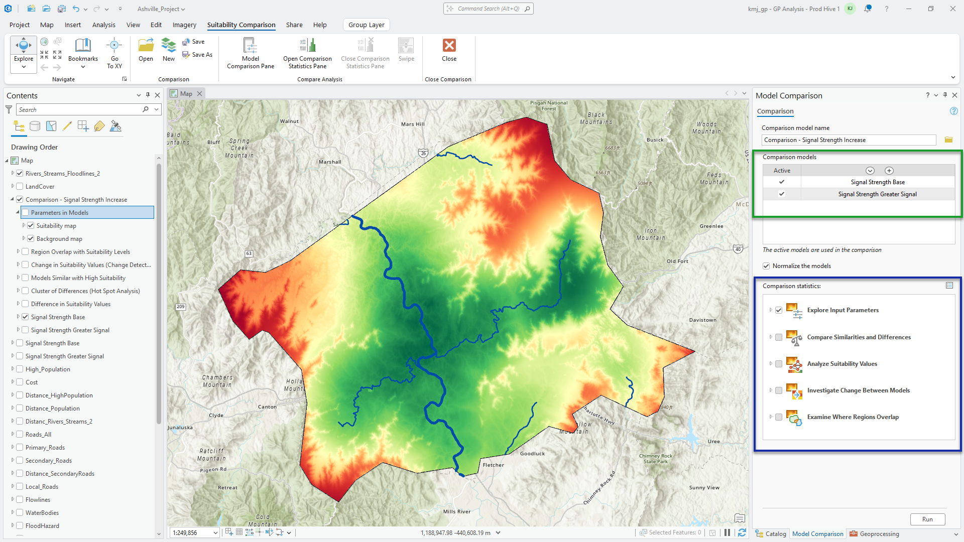 The Model Comparison interface with two models