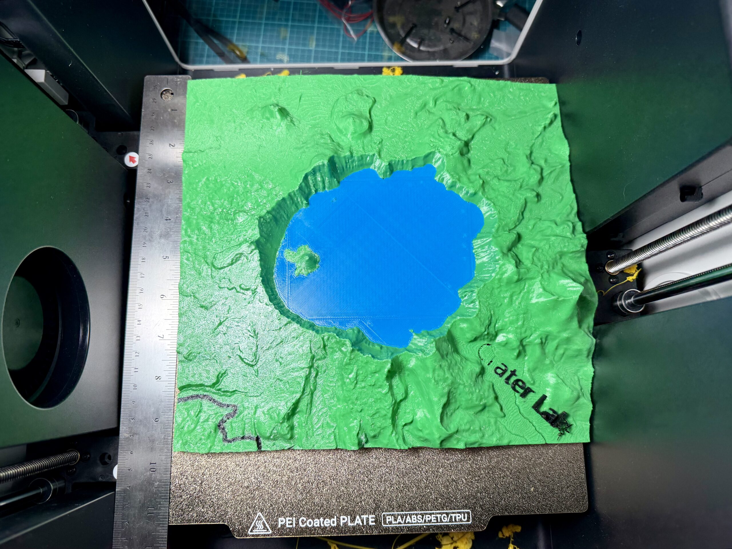Top down perspective of 3D Print of Crater Lake