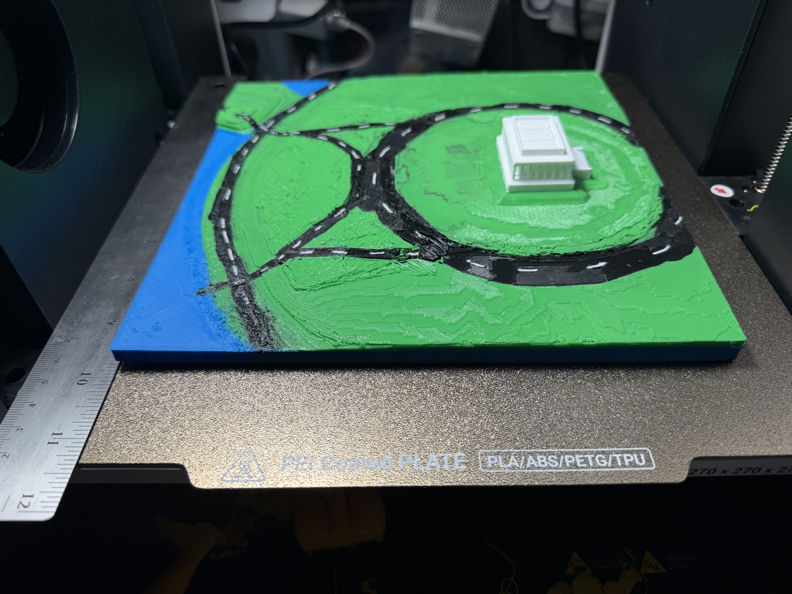 3D Print of Lincoln Memorial and surrounding area in Black PLA and White, Blue, Green PETG.