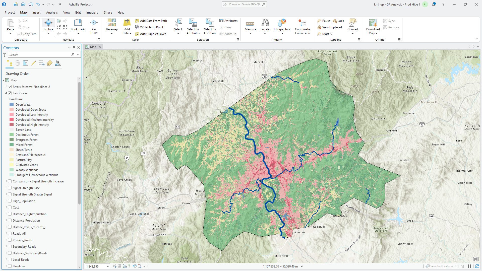 The study site with two intersecting rivers
