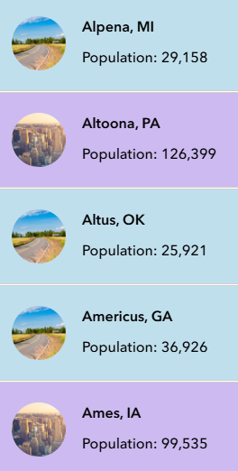 Screenshot of a List widget with dynamic background color styling.