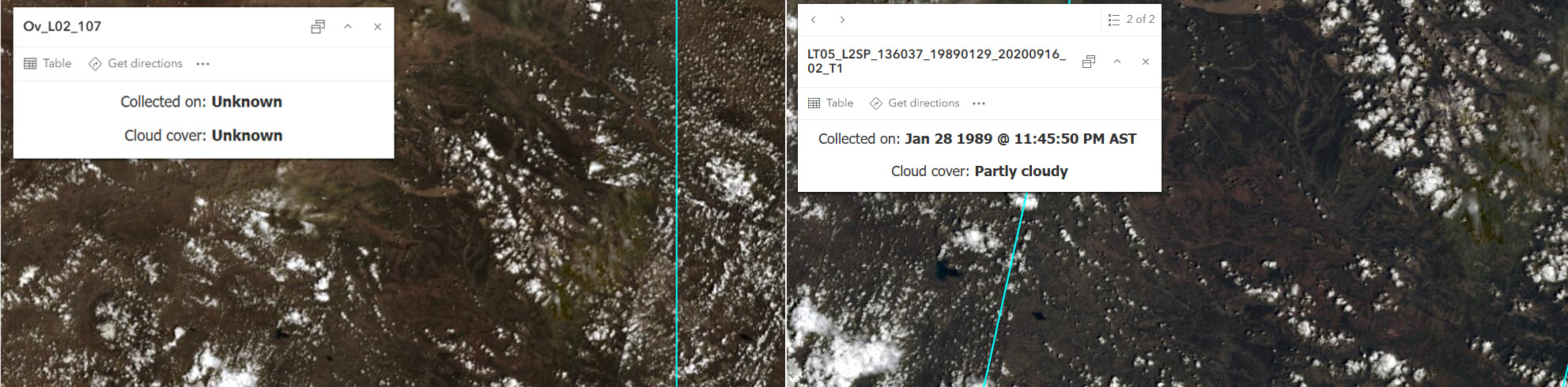 Comparison of two pop-ups side by side, one with no data and one with data.