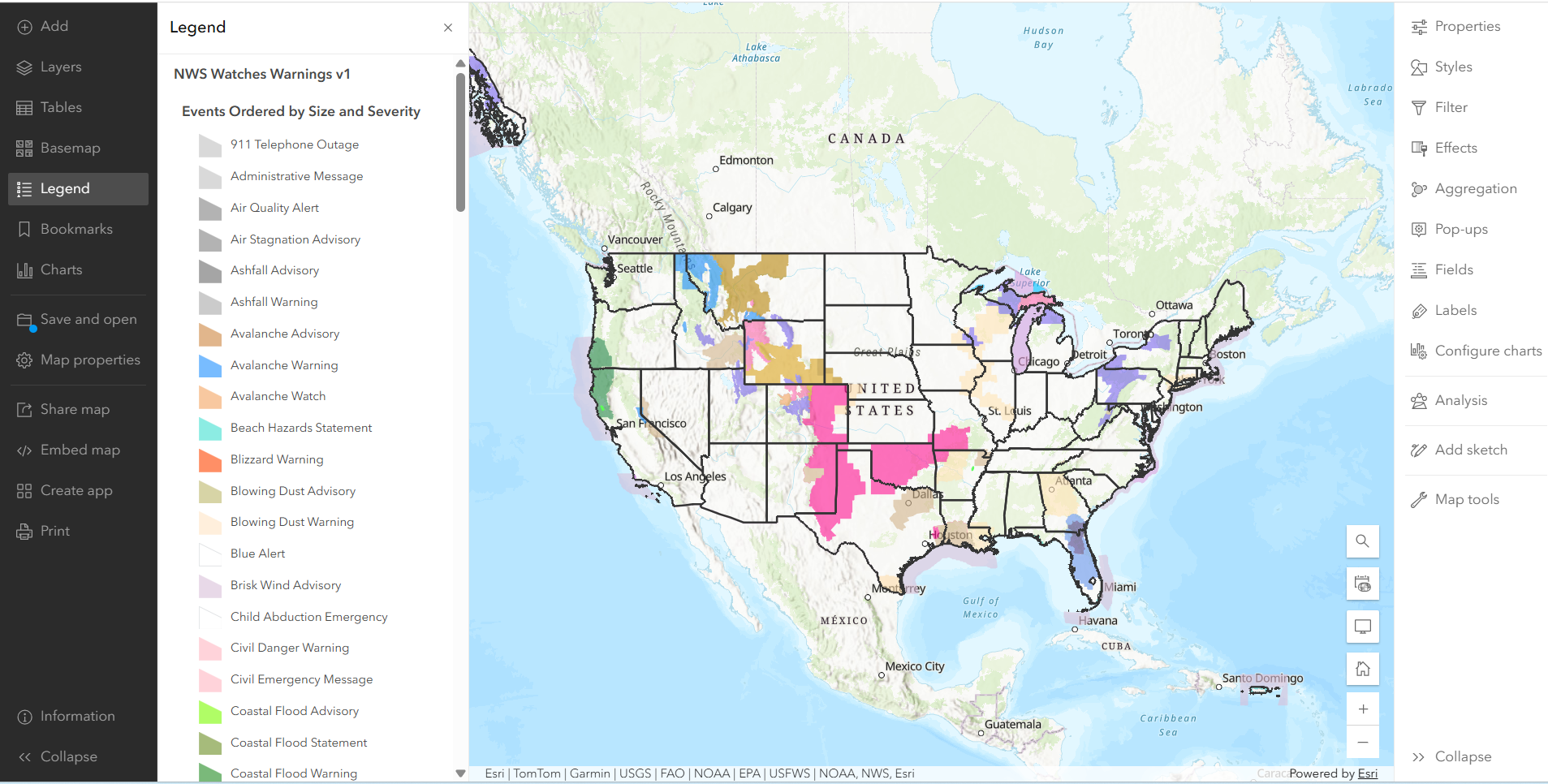 An image of Map Viewer illustrating how many unique values are in the web map legend.